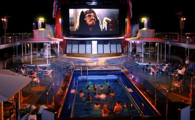 Disney cruise pool at night